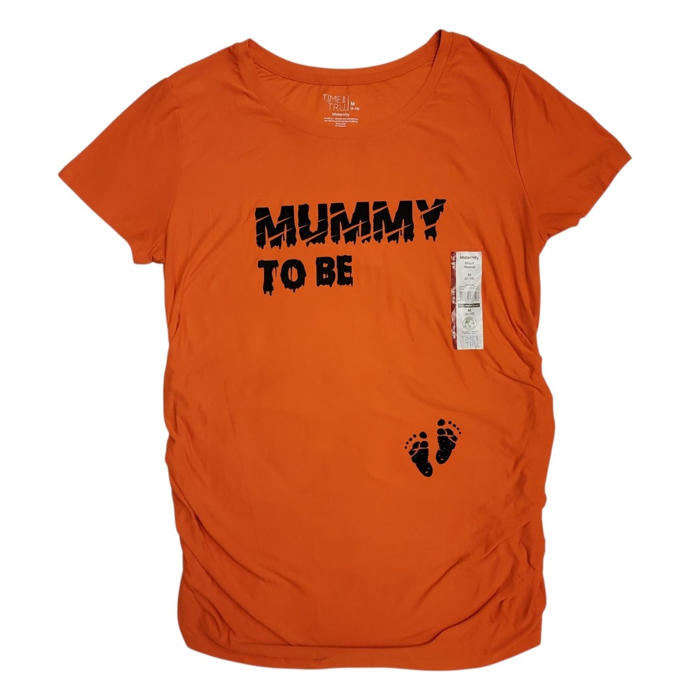 Mummy‎ to Be Halloween T-Shirt Maternity Womens Sz M Orange Graphic Time and Tru